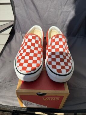 Vans Kids Checkerboard Slip-On Sneakers in Red and White